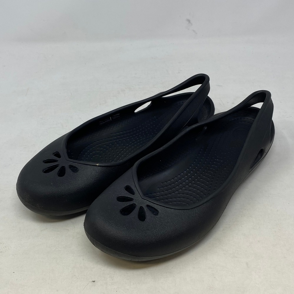 Crocs Kadee Black Slingback Ballet Flats Women W8 Floral Cutout 200092
